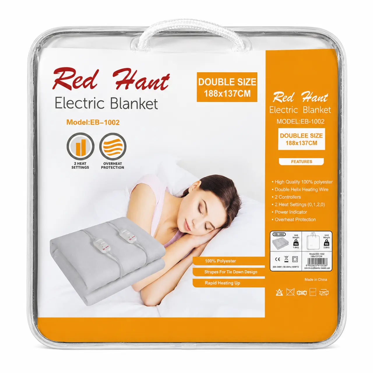 EB1002 Red Hant Tie Down Double Electric Blanket – EB1002