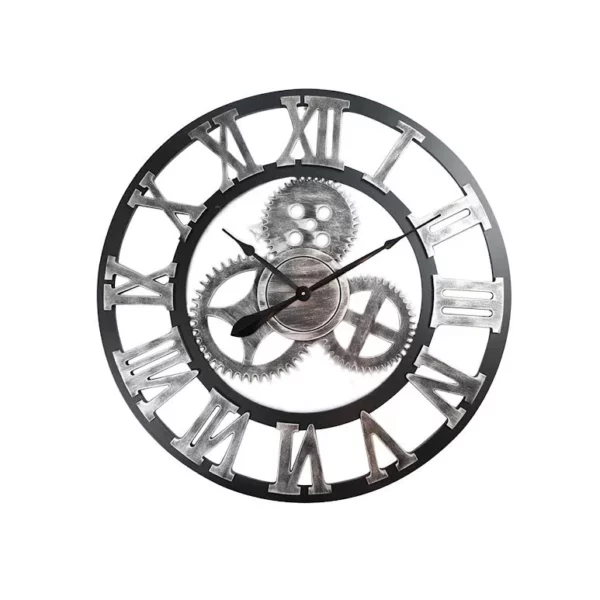Large Industrial Retro Wall Clock Silver - CL8002