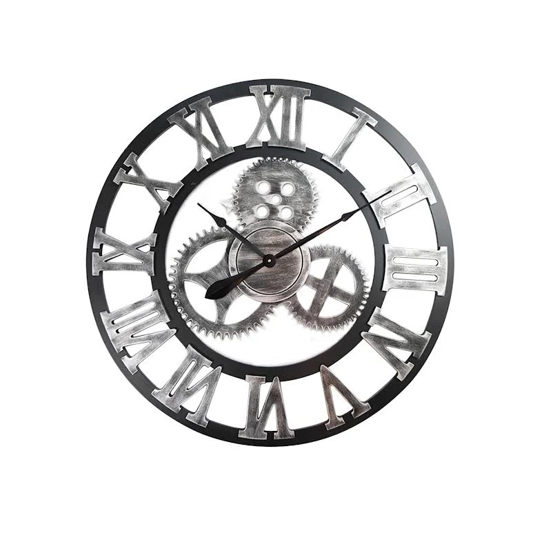 Large Industrial Retro Wall Clock Silver - CL8002