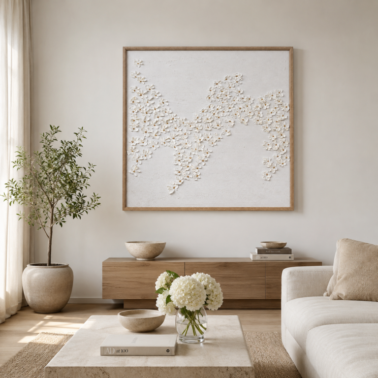 White Floral Wall Frame 100x100 – WF011