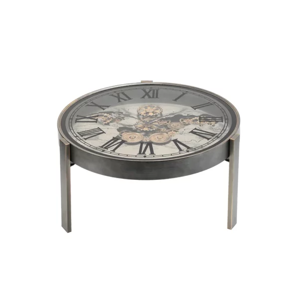 Vasco Map Clock Side Table Silver – E151