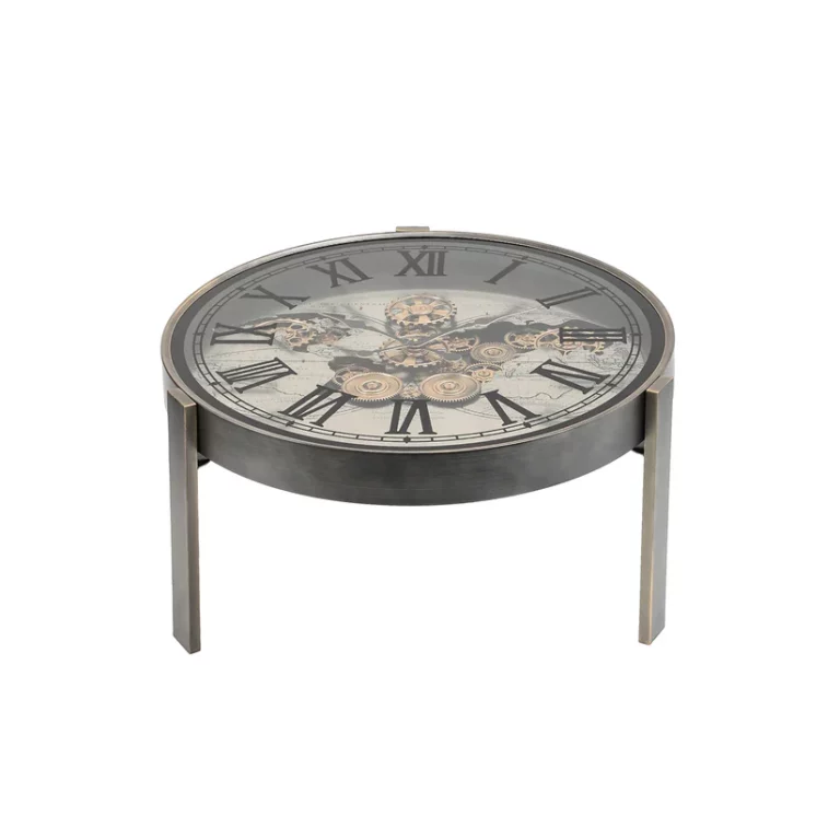 Vasco Map Clock Side Table Silver – E151