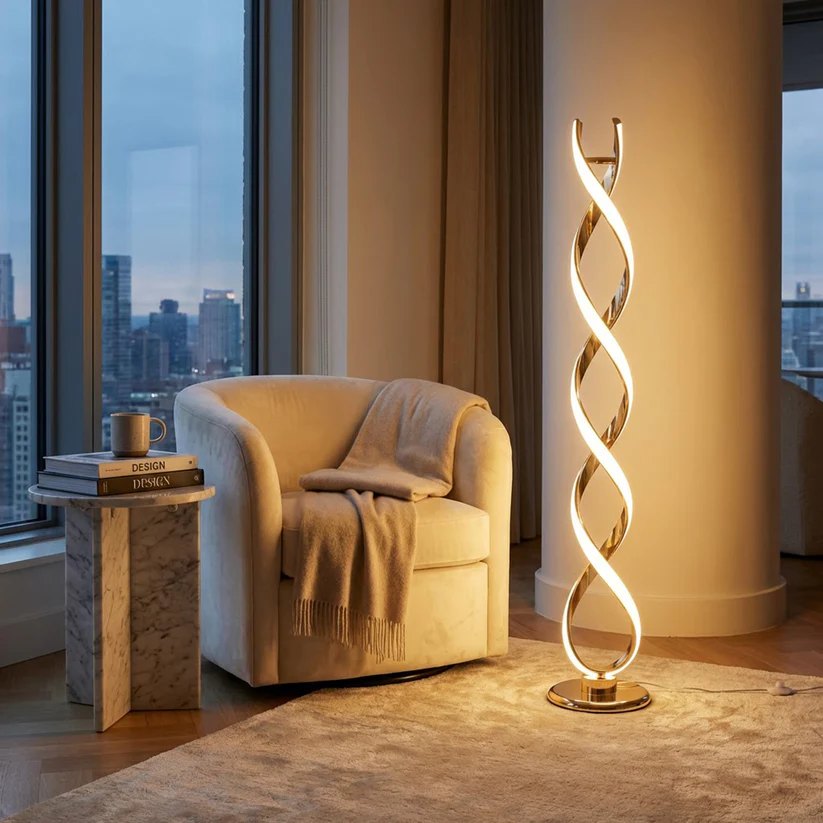 Swirl Design LED Floor Lamp Gold – MLC-11