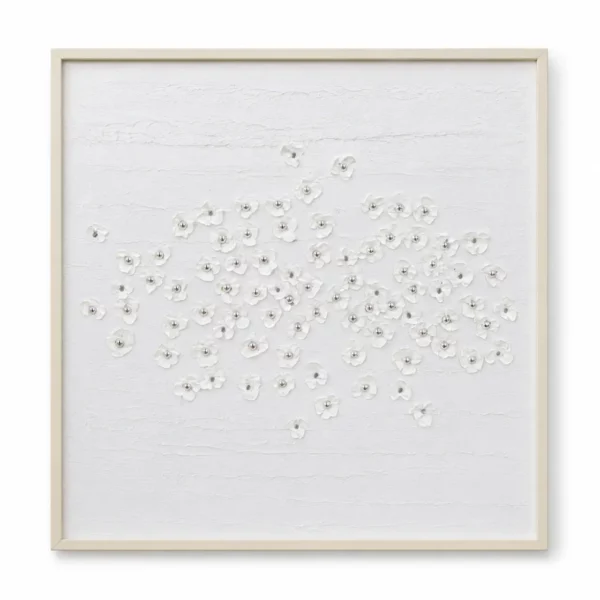 White Textured Floral Wall Frame 100x100 – WF009