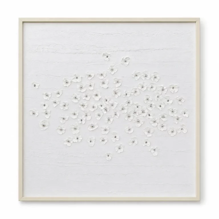 White Textured Floral Wall Frame 100x100 – WF009