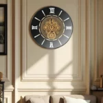 LED Marco Map Moving Cogs Wall Clock Silver – E94