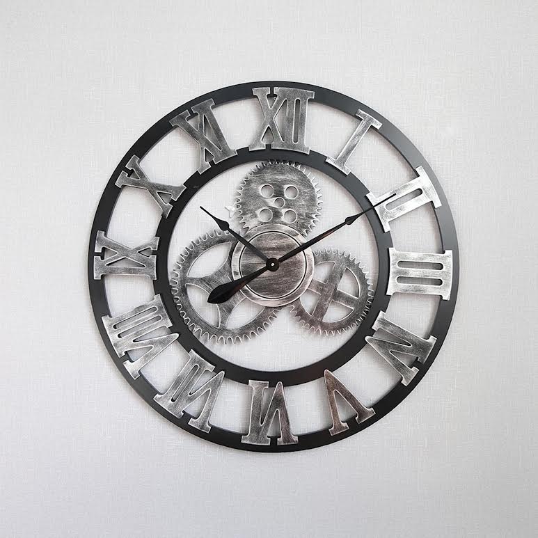 Large Industrial Retro Wall Clock Silver - CL8002