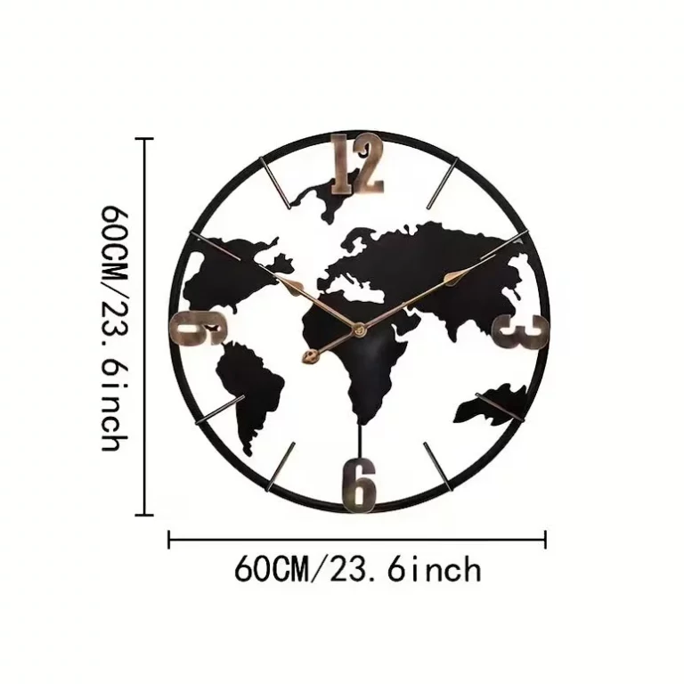 World Map Wall Clock Black & Gold – YX10819D
