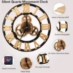 Vintage Industrial 40cm Silent Quartz Wall Clock Gold - Image 2