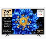 TCL 75 Inch TV P8L Premium QD Mini LED Google TV 144Hz, 75P8L, Black