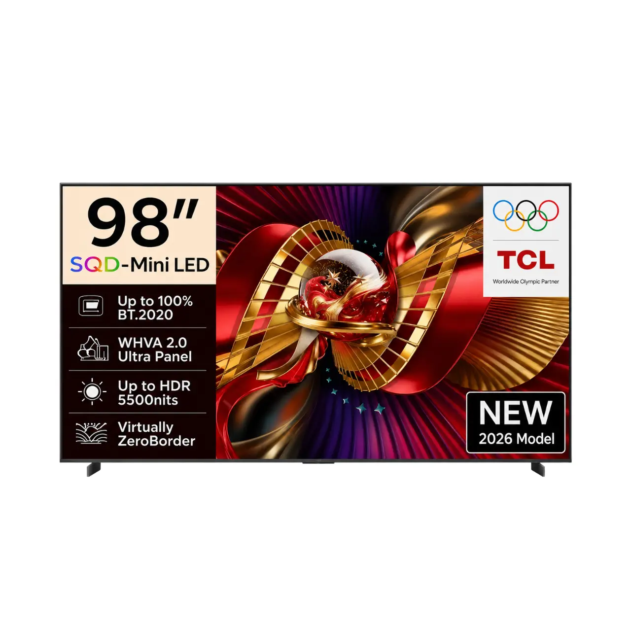 98C8L TCL 98 Inch C8L SQD-Mini LED Google TV 4K 144Hz Smart TV (98C8L), Black