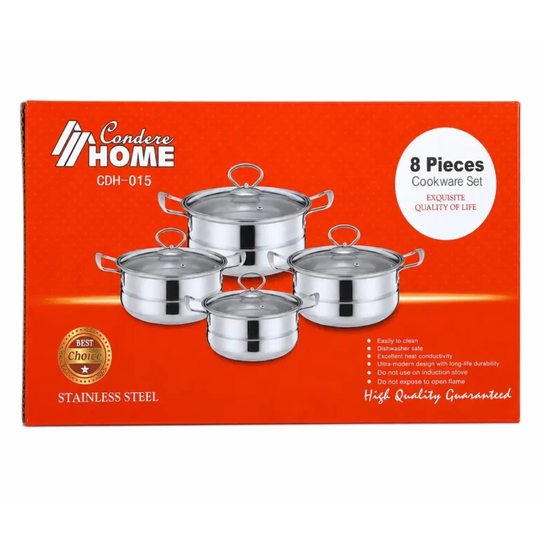 Condere Home 8 Piece Stainless Steel Cookware Set, Silver, CDH-0015