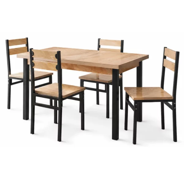 Dining Set 1+4 Snake, Natural Wood Look and Black, D190B
