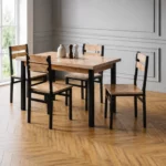 Dining Set 1+4 Snake, Natural Wood Look and Black, D190B
