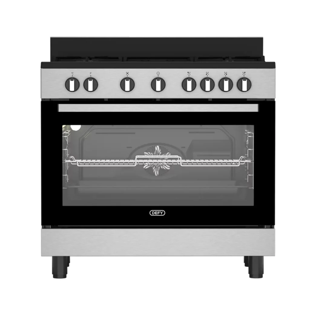 Defy Gas Electric Cooker 90cm with Thermofan+, Black and Inox, DGS90GEBI