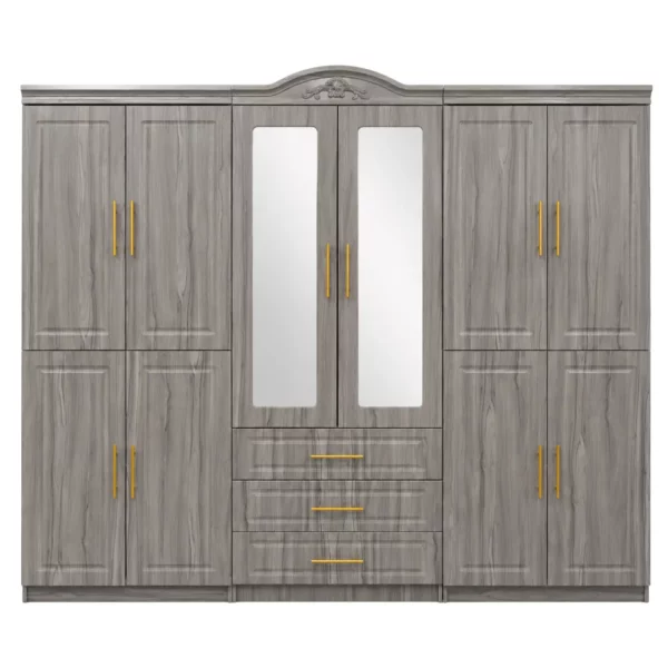 10 Door Wardrobe 3 Piece Set with Mirrors, Perilla, MW9106C