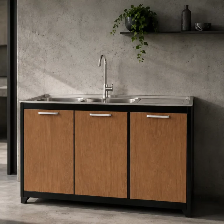 Metal 3 Door Base Sink, Black and Walnut, MW360SINKB