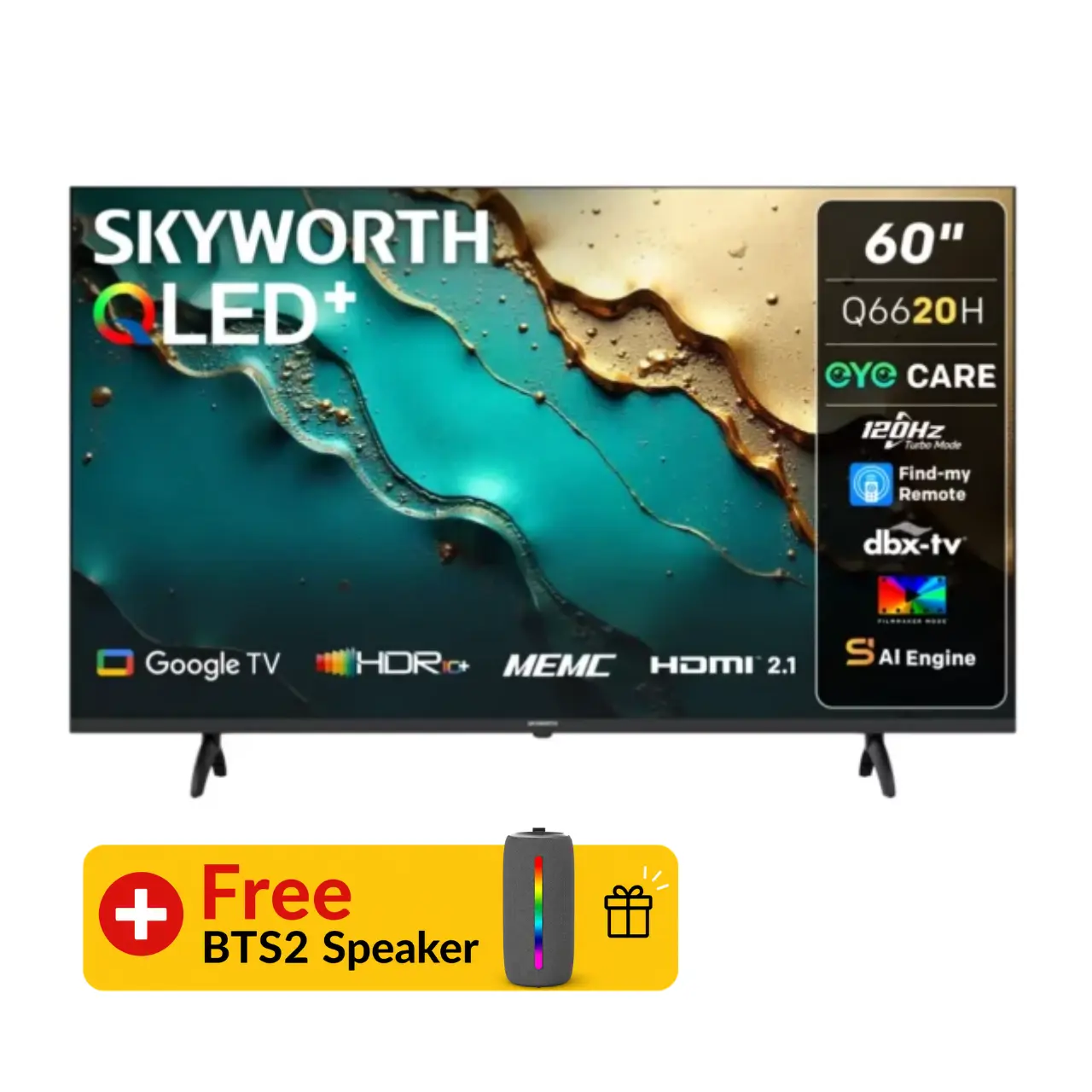 60Q6620H+BTS2 Skyworth 60" Q6620H 120Hz 4K QLED Google Smart TV with Dolby Digital