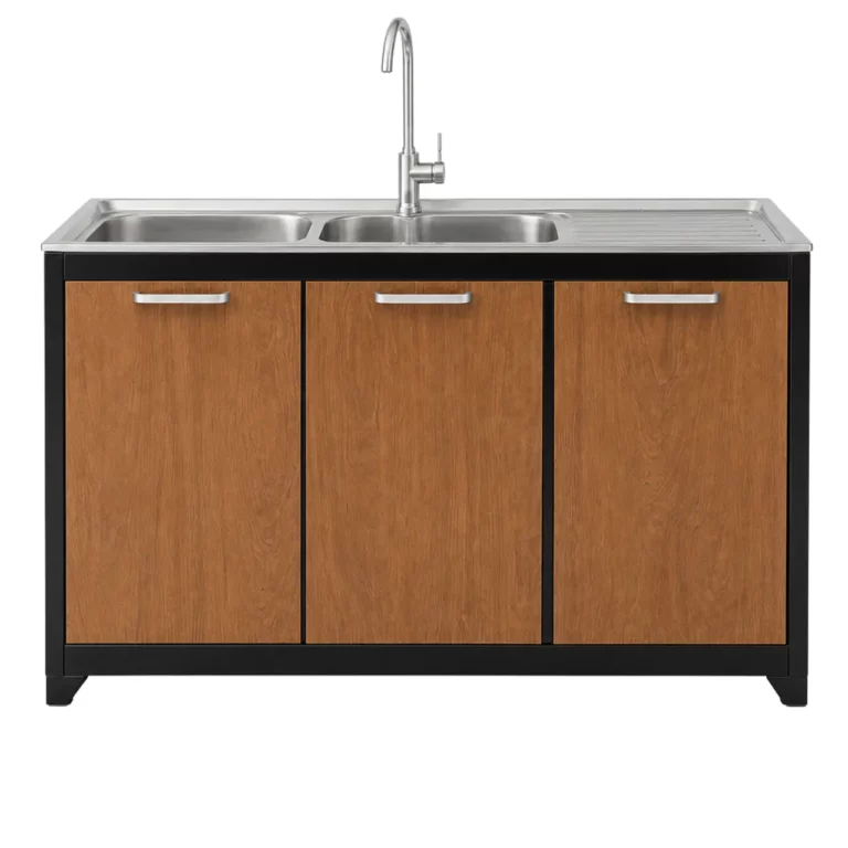 Metal 3 Door Base Sink, Black and Walnut, MW360SINKB