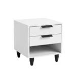 Modern White Two-Drawer Nightstand with Open Shelf, MW338