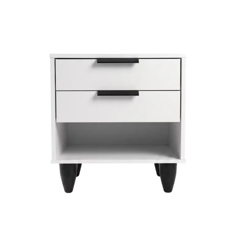 Modern White Two-Drawer Nightstand with Open Shelf, MW338