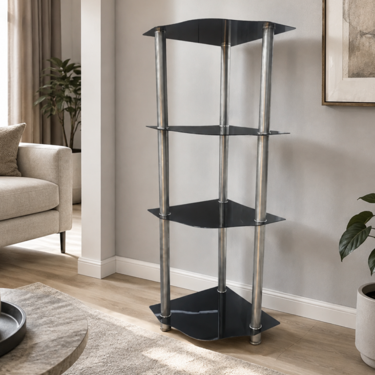 Sleek Glass TV Stand, Black and Silver, MWTV50