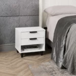 Modern White Two-Drawer Nightstand with Open Shelf, MW338