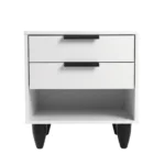 Modern White Two-Drawer Nightstand with Open Shelf, MW338