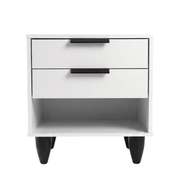 Modern White Two-Drawer Nightstand with Open Shelf, MW338