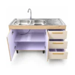 Double Bowl Kitchen Sink Cabinet with 3 Drawers – Cream & Oak