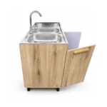 Double Bowl Kitchen Sink Cabinet with 3 Drawers – Cream & Oak