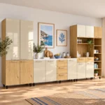 Modern Luxury 3-Piece Kitchen Cupboard Set – Cream & Oak, MW823 - Image 3