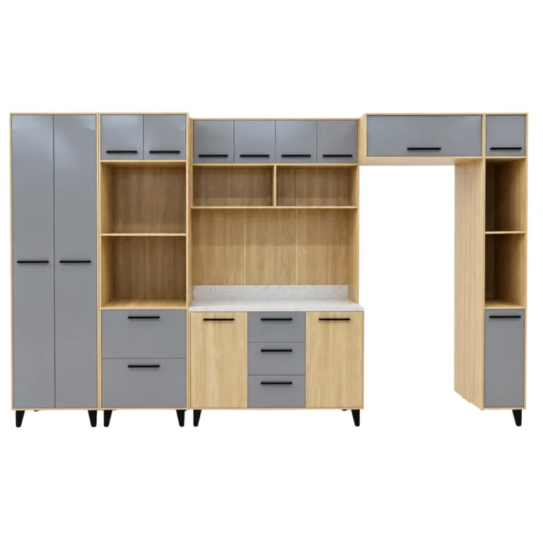 Complete Kitchen Scheme, Double Door Fridge Space, Grey & Oak, MW824