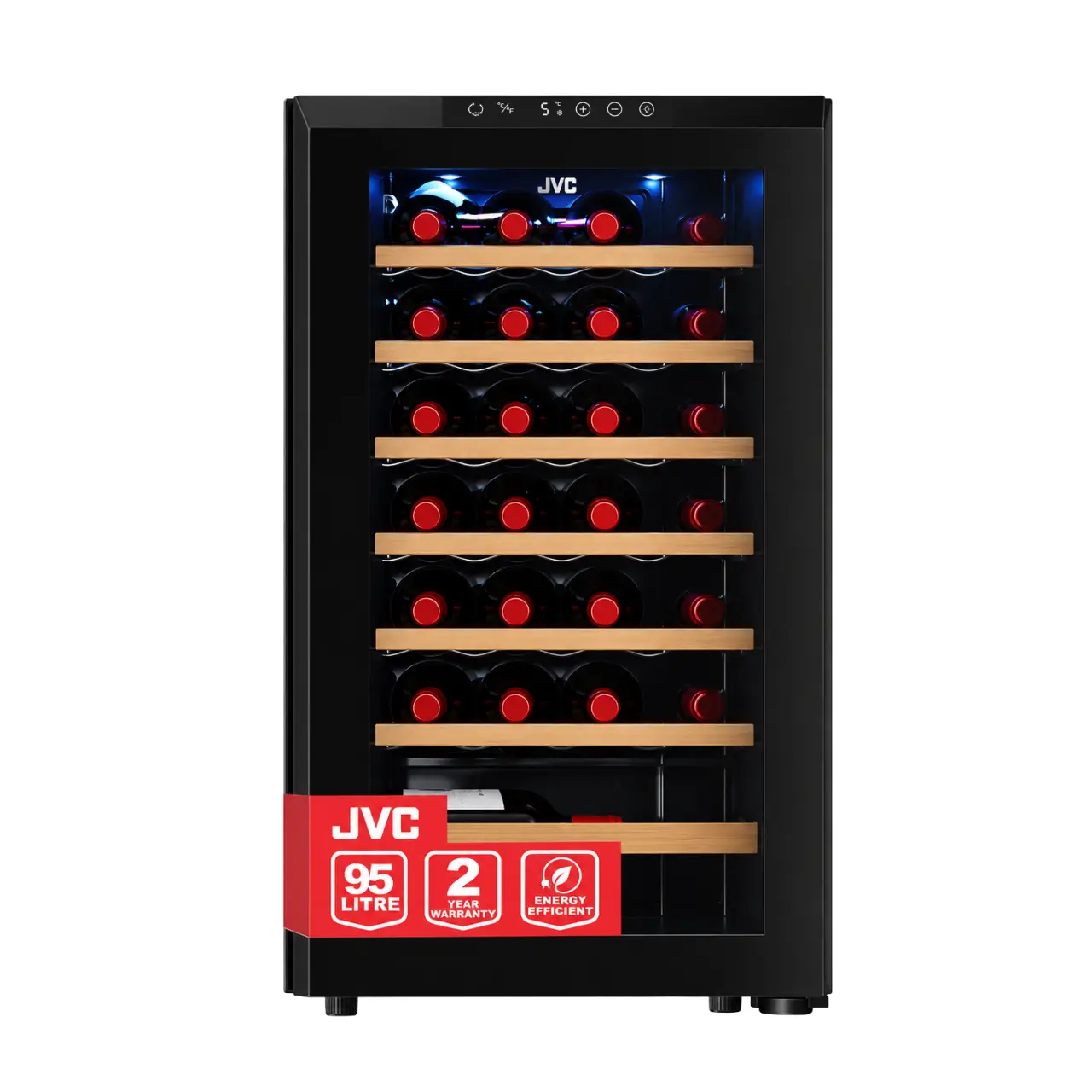 WG-NRFW35B5S JVC 35-Bottle 95L Undercounter Wine Cooler, Black, WG-NRFW35B5S