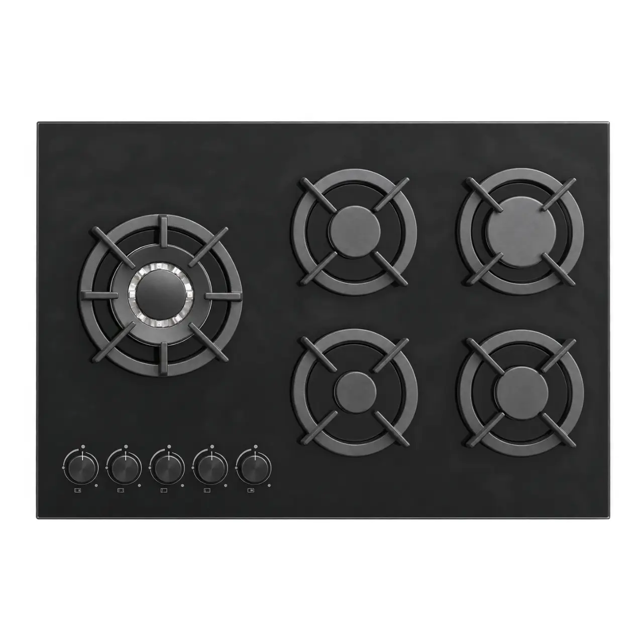 WG-NBH90GB6S JVC 90cm 5 Burner Gas-On-Glass Hob, Black, WG-NBH90GB6S